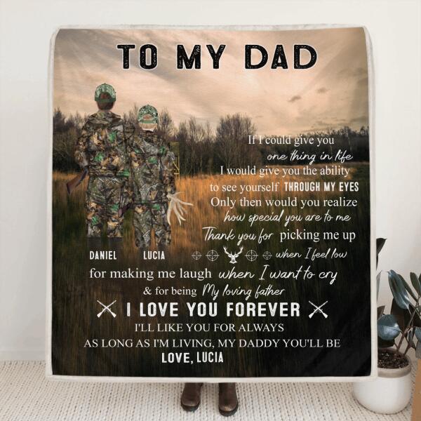 Personalized Father's Day Blanket - Hunting Father and Kid - Gift From Son/Daughter to Father - I Love You Forever - Q46PNT