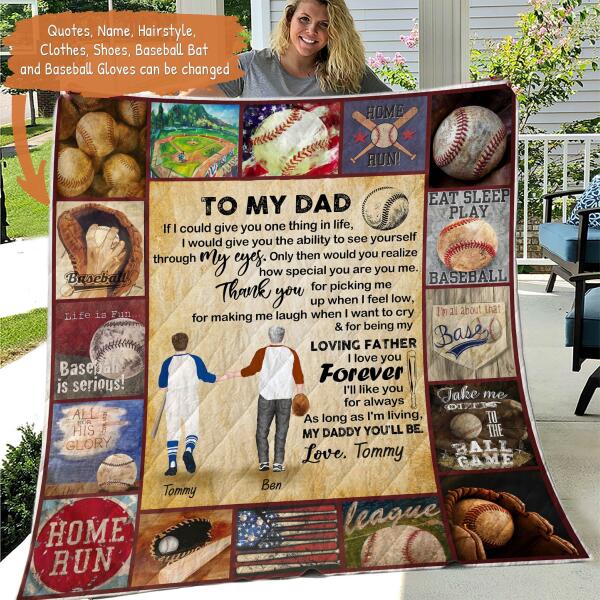 Personalized Baseball Father and Son Fleece Blanket/Quilt - Best Father's Day Gift From Son to Dad - If I Could Give You One Thing In Life - G17I5P