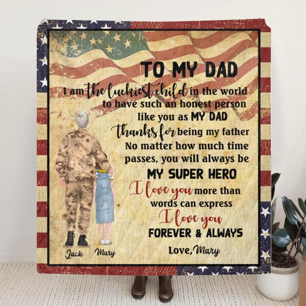 Personalized Soldier Father and Child Blanket - Gift For Father's Day From Son and Daughter - I Love You Forever and Always - DISY8N