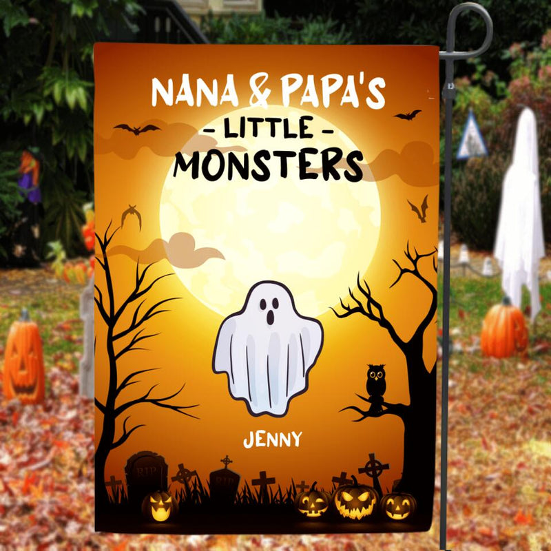 Personalized Halloween Flag Sign - Best Gift For Granma & Grandpa - Nana & Papa's Little Monsters - OO6FHD