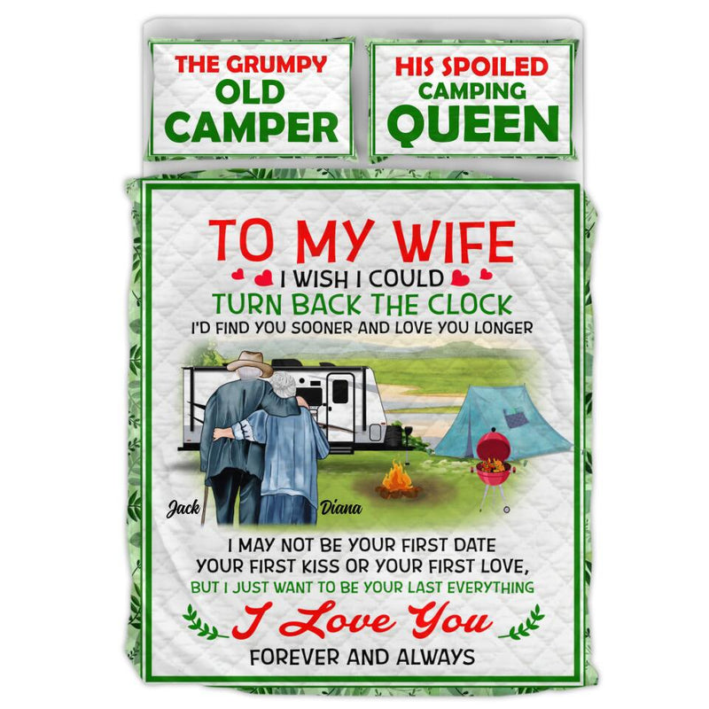 Personalized Old Couple Quilt Bed Sets - Best Gift Idea For Grandparents/Couple - To My Wife I Wish I Could Turn Back The Clock