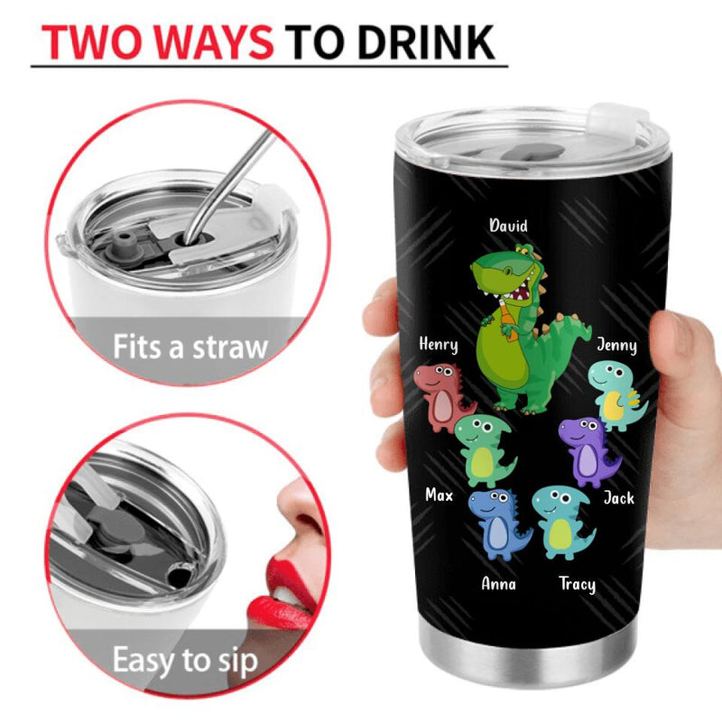 Personalized Papasaurus Tumbler - Father's Day Gift Idea with up to 6 Kids - It's Not A Dad Bod It's A Father Figure