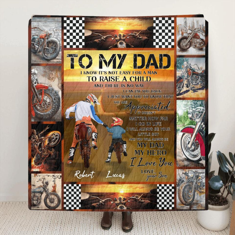 Personalized Father & Son Biker Fleece Throw Blanket/Quilt - Gift Idea For Bike Lovers From Son To Father - To My Dad