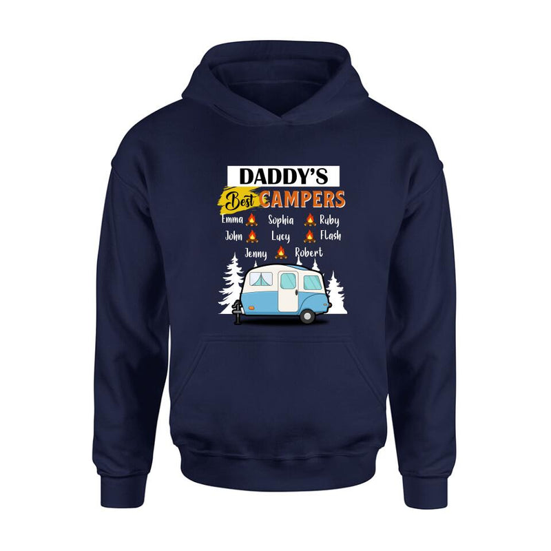 Personalized Daddy's Best Campers Shirt/Pullover Hoodie - Up to 8 Kids - Gift Idea For Father's Day/Camping Lover