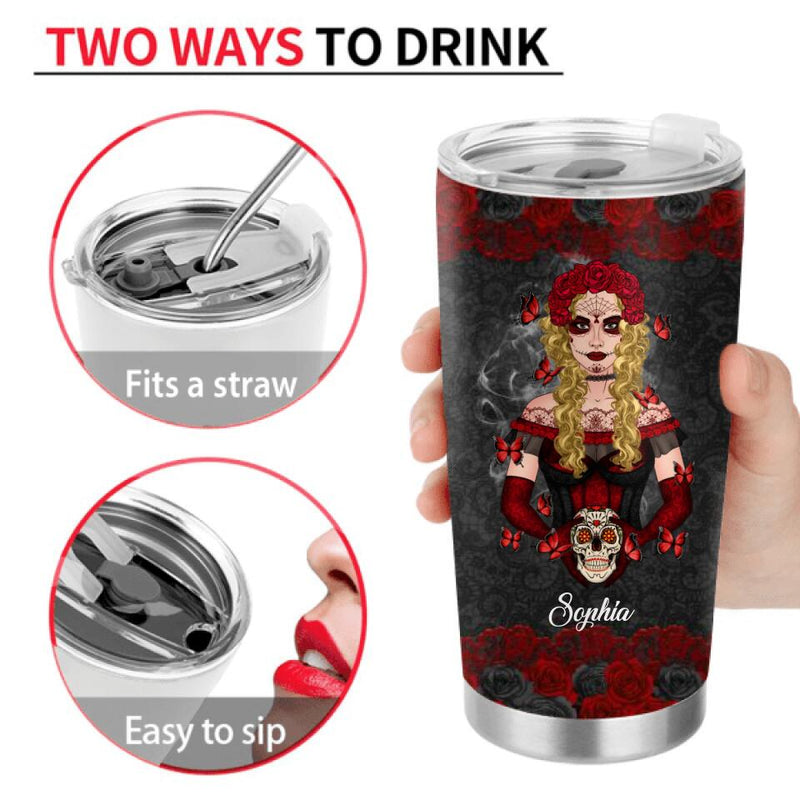 Personalized Sugar Skull Tumbler - Skull Gift For Girl - I'm Not Sugar & Spice