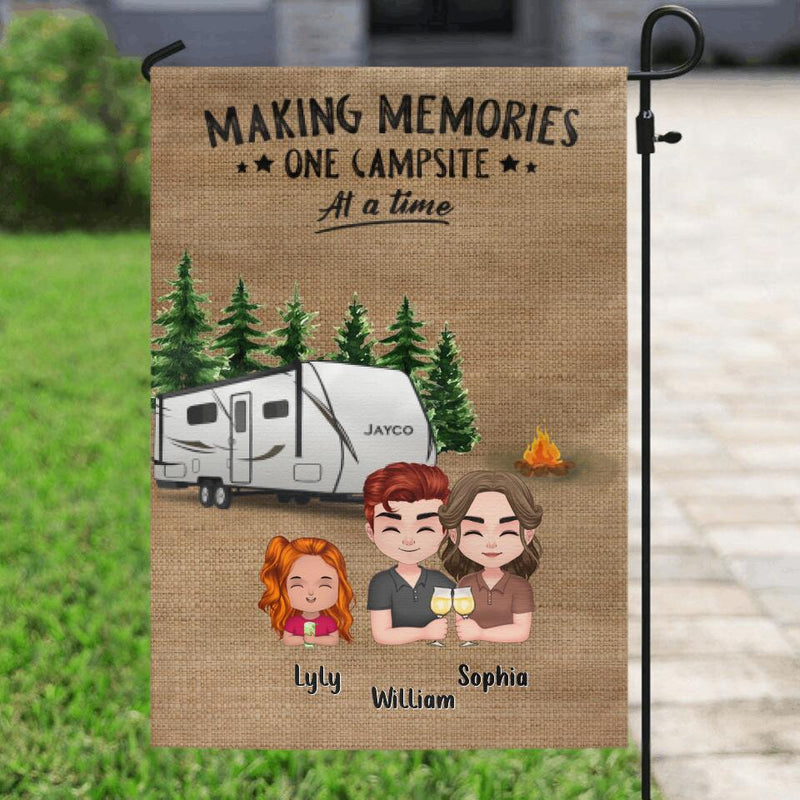 Personalized Chibi Family Camping Flag Sign - Gift Idea For Family - Parents With Up To 4 Kids And 2 Dogs - Making Memories One Campsite At A Time