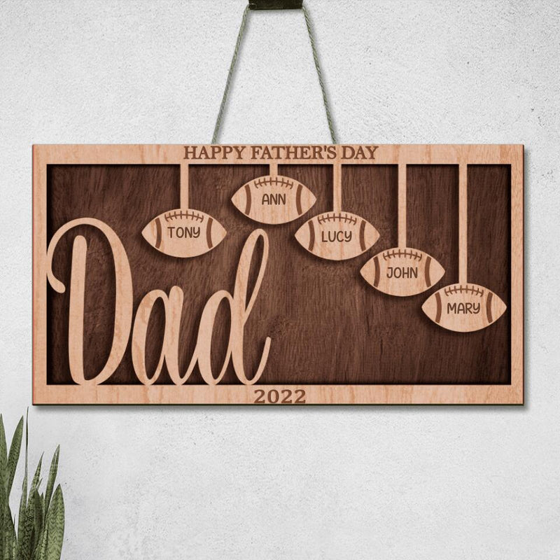 Personalized Football Rectangle Wooden Sign - Gift Idea For Father's Day 2023