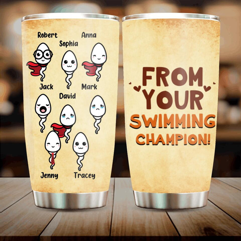 Personalized Sperms Tumbler - Gift Idea From Kids to Father With Up To 8 Kids - From Your Swimming Champion!