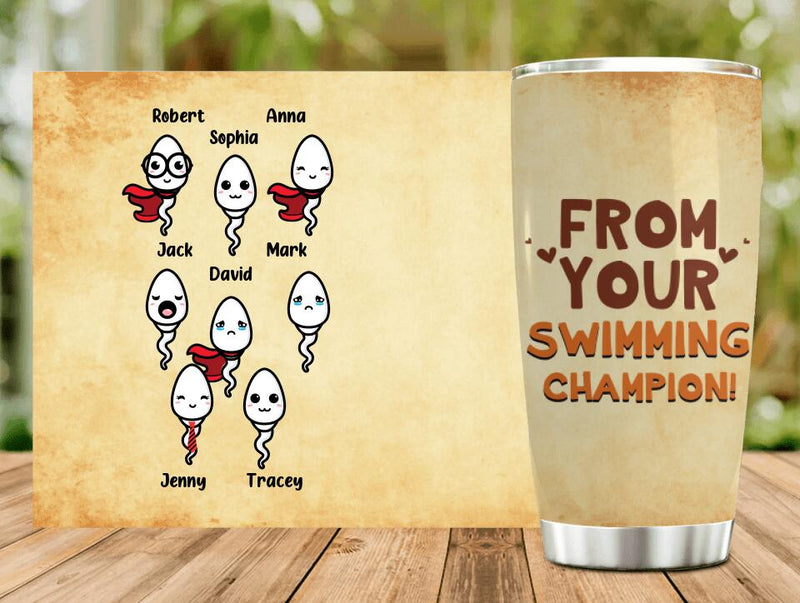 Personalized Sperms Tumbler - Gift Idea From Kids to Father With Up To 8 Kids - From Your Swimming Champion!