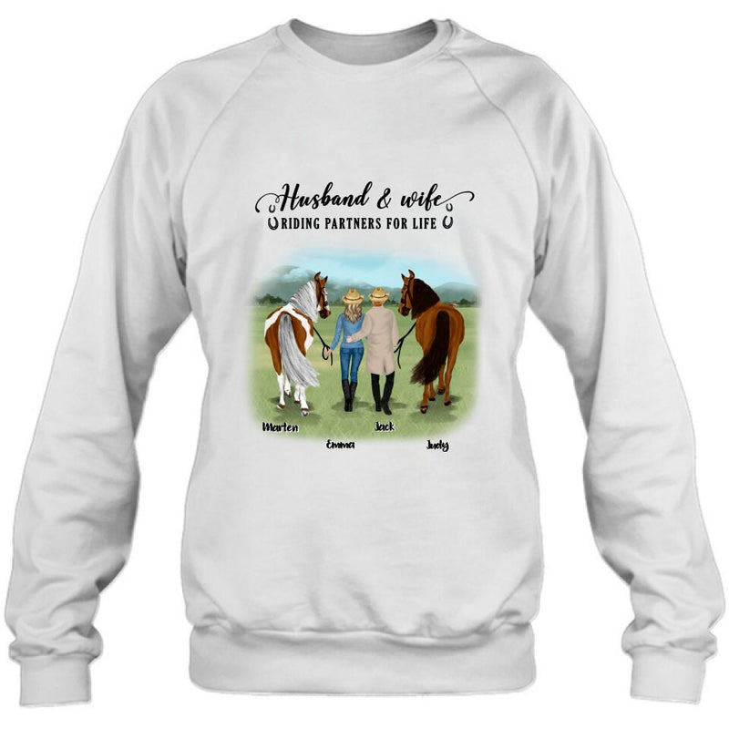 Personalized Horse Couple T-shirt/Hoodie/Sweatshirt/Sleeve - Best Gift For Couple, Lover - Husband And Wife Riding Partners For Life