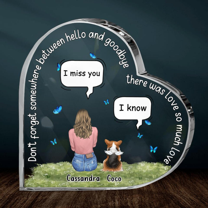 Personalized Pet Memorial Acrylic Plaque - Gift Idea For Dog/Cat/Rabbit Owner with up to 4 Pets - Don't Forget Somewhere Between Hello and Goodbye