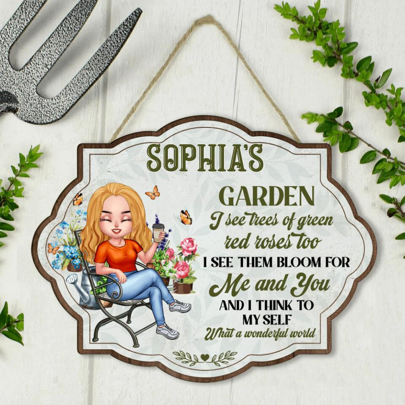 Custom Personalized Gardening Girl Wooden Sign - Gift Idea For Gardening Lover - What A Wonderful World