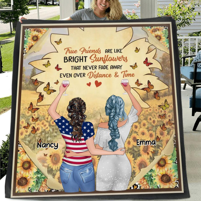 Personalized Best Friend Fleece Throw Blanket/Quilt - Birthday Gift Idea For Friends - True Friends Are Like Bright Sunflowers