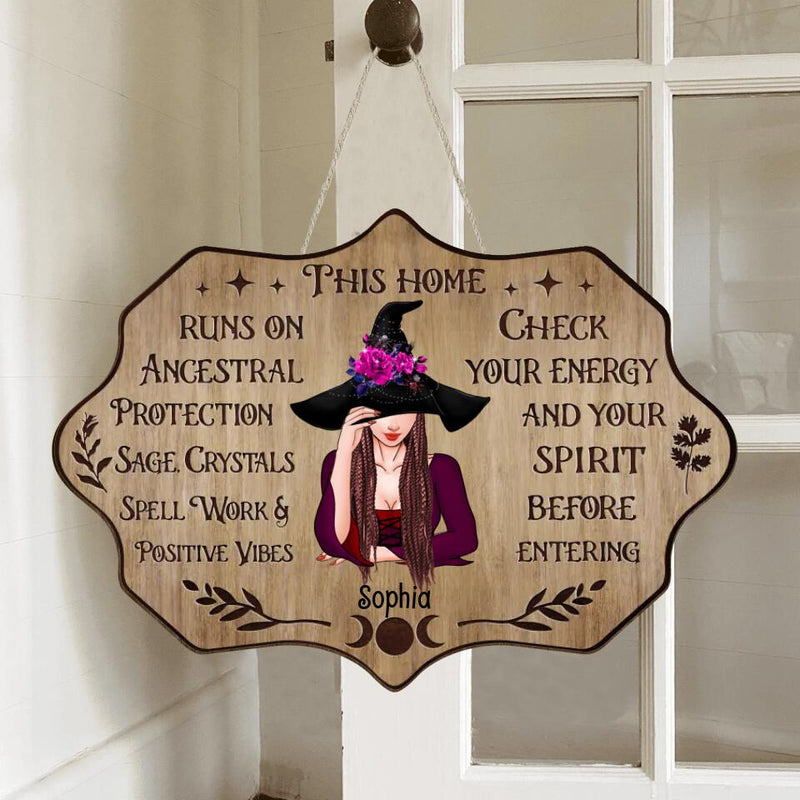 Personalized Witch Wooden Sign - Gifts Idea For Halloween/Home Decor - This Home Runs On Ancestral Protection