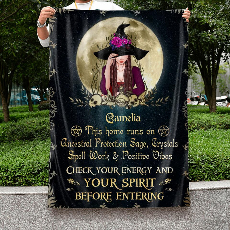 Personalized Witch Flag Sign - Gifts Idea For Halloween - This Home Runs On Ancestral Protection Sage