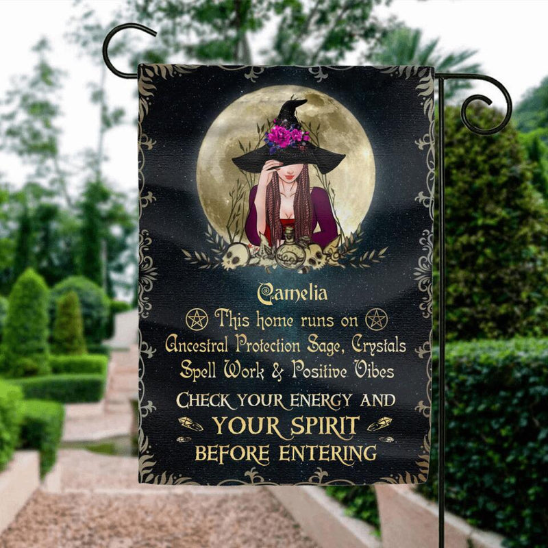 Personalized Witch Flag Sign - Gifts Idea For Halloween - This Home Runs On Ancestral Protection Sage