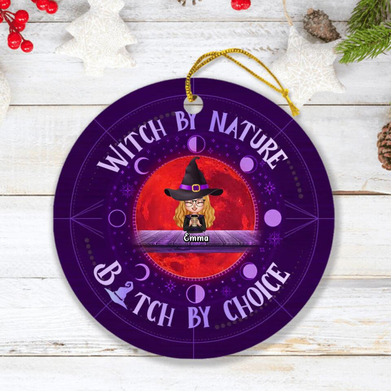 Personalized Cat Witch Circle Ornament - Gift Idea For Halloween/Home Decor - Witch With Up To 3 Cats - Witch By Nature Bitch By Choice