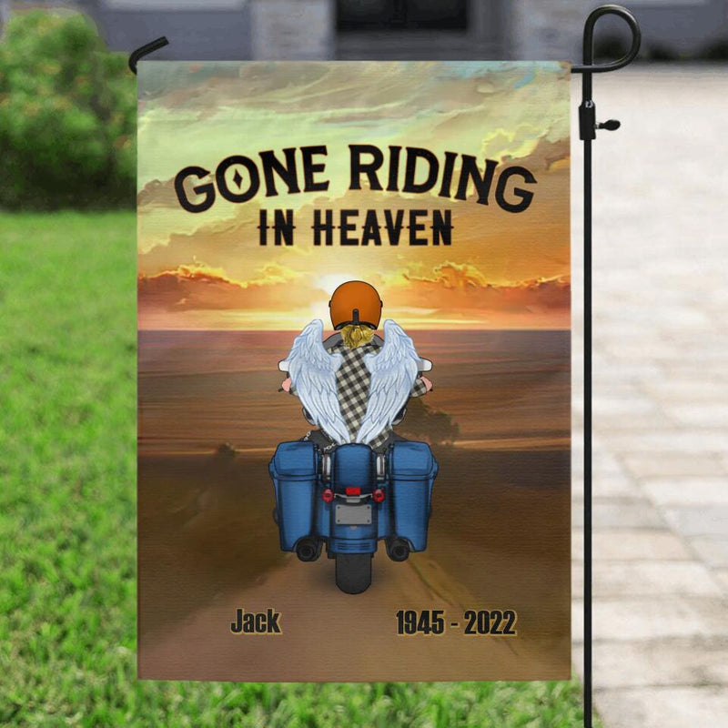 Personalized Memorial Biker Flag Sign - Gift Idea For Father's Day - Gone Riding In Heaven
