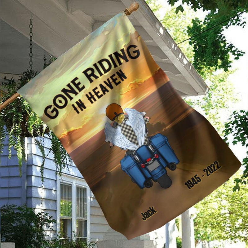 Personalized Memorial Biker Flag Sign - Gift Idea For Father's Day - Gone Riding In Heaven