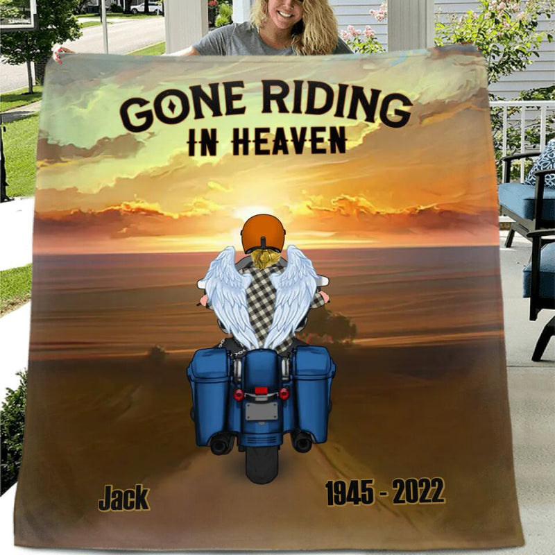Personalized Memorial Biker Circle/Rectangle Acrylic Ornament/Blanket - Memorial Gift Idea For Father's Day - Gone Riding In Heaven