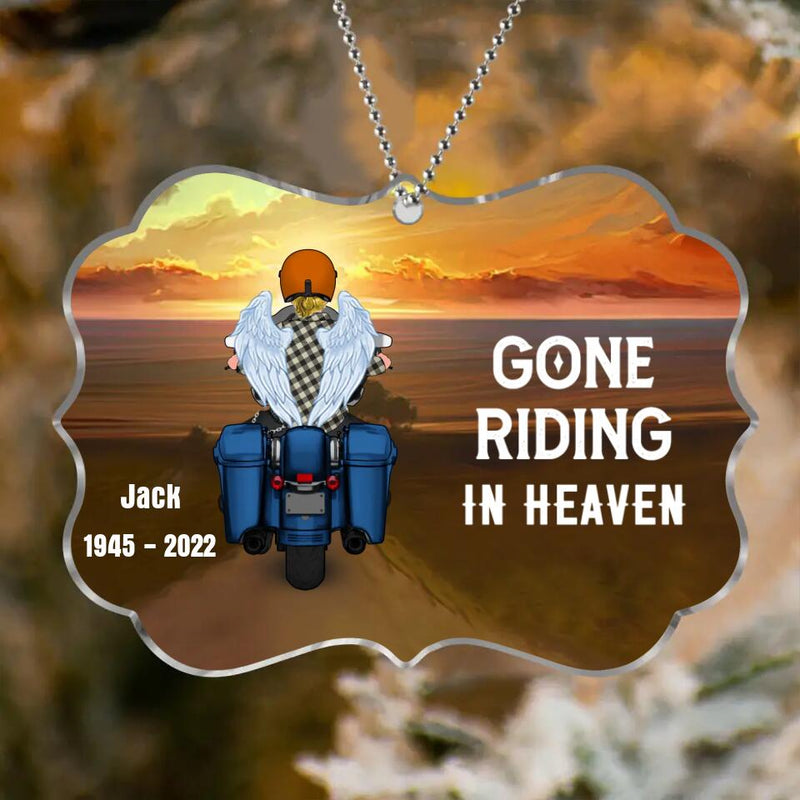 Personalized Memorial Biker Rectangle Acrylic Ornament - Memorial Gift Idea For Father's Day - Gone Riding In Heaven
