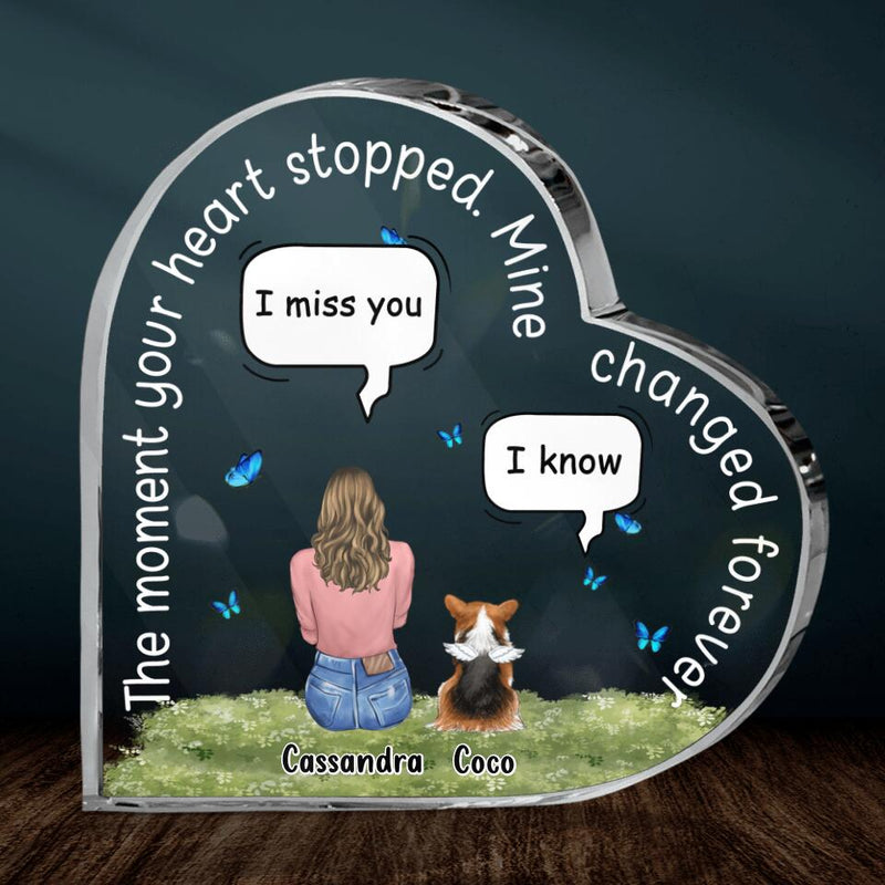 Personalized Memorial Pet Crystal Heart - Up to 4 Pets - Memorial Gift for Dog/Cat/Rabbit Lover - The Moment Your Heart Stopped Mine Changed Forever