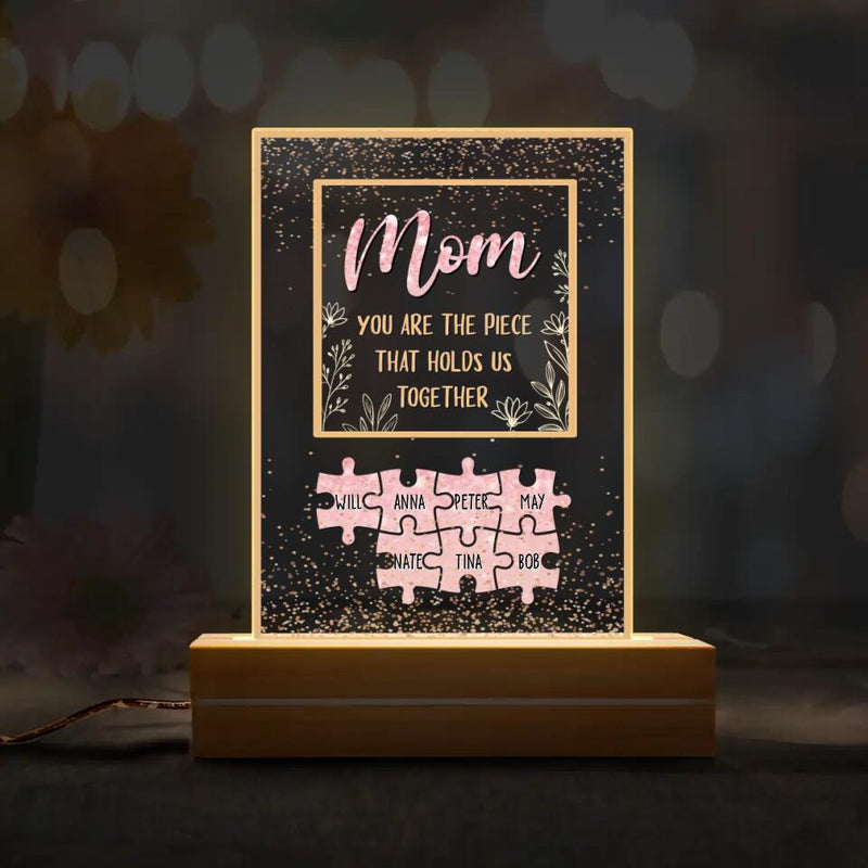 Personalized Puzzle Led Light - Gift for Mother's Day/Mom - You are the piece that hold us together - Up to 7 Children