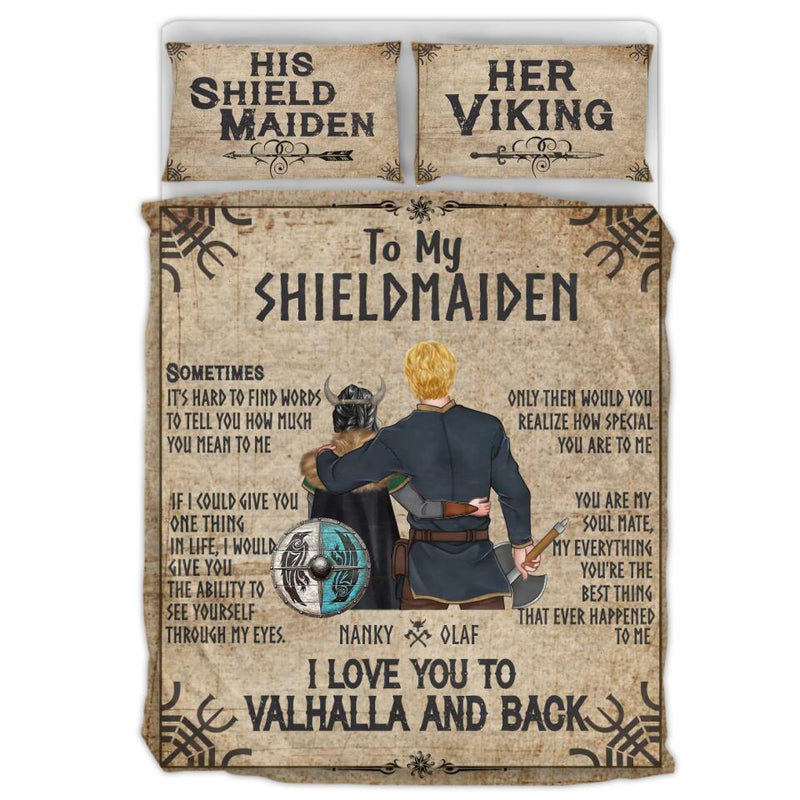 Personalized Viking Norse Couple Quilt Bed Sets - Viking/Shield Maiden Gift - Mother's Day Gift Idea For Wife From Husband - To My Shieldmaiden