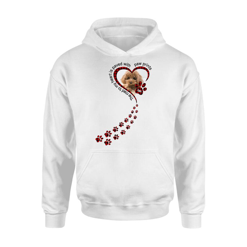 Personalized Memorial Dog Photo T-shirt/Long Sleeve/Sweatshirt/Hoodie - Memorial/Mother's Day Gift For Dog Mom - The Road To My Heart Is Paved With Paw Prints