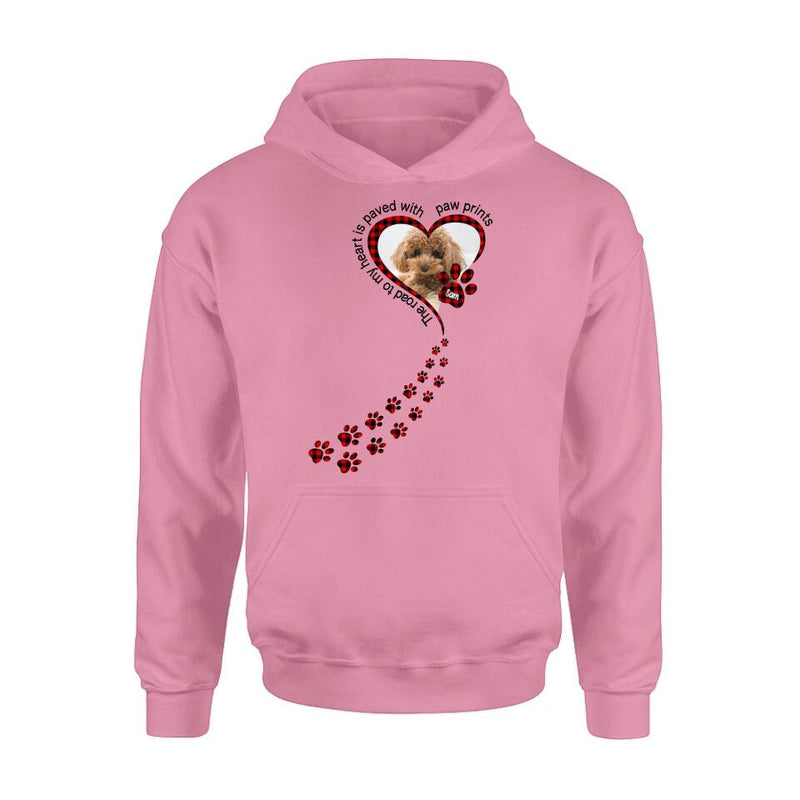 Personalized Memorial Dog Photo T-shirt/Long Sleeve/Sweatshirt/Hoodie - Memorial/Mother's Day Gift For Dog Mom - The Road To My Heart Is Paved With Paw Prints