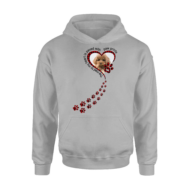 Personalized Memorial Dog Photo T-shirt/Long Sleeve/Sweatshirt/Hoodie - Memorial/Mother's Day Gift For Dog Mom - The Road To My Heart Is Paved With Paw Prints
