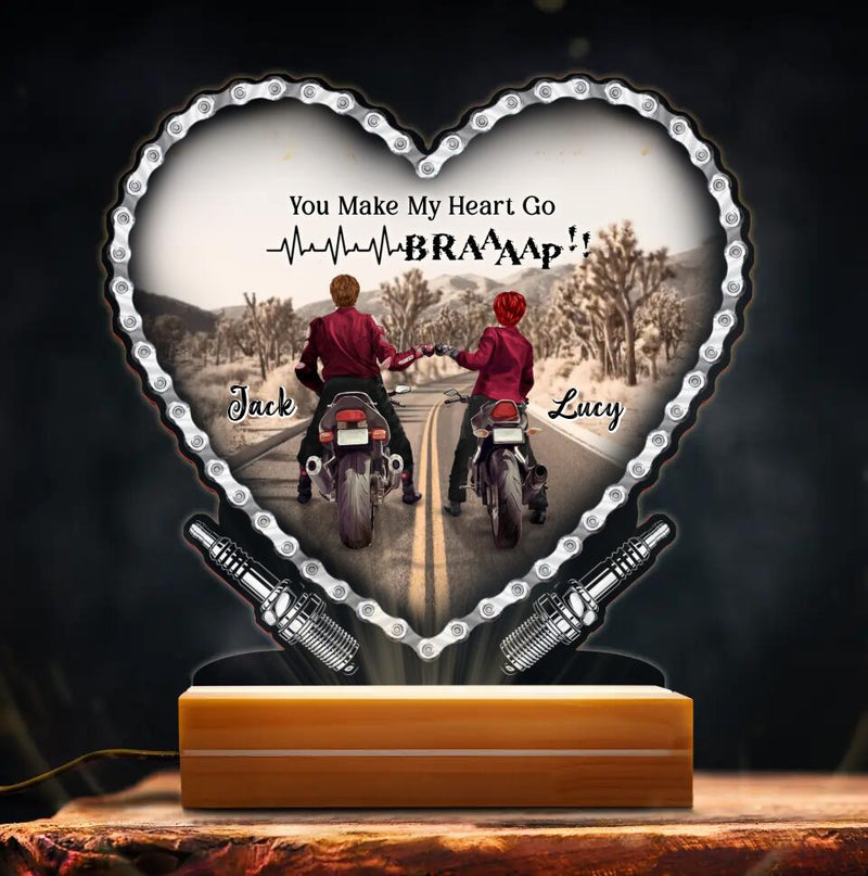 Personalized Motorcycle Couple Acrylic Night Light - Gift Idea For Couple/Motorbike Lovers - You Make My Heart Go Braaaap!!