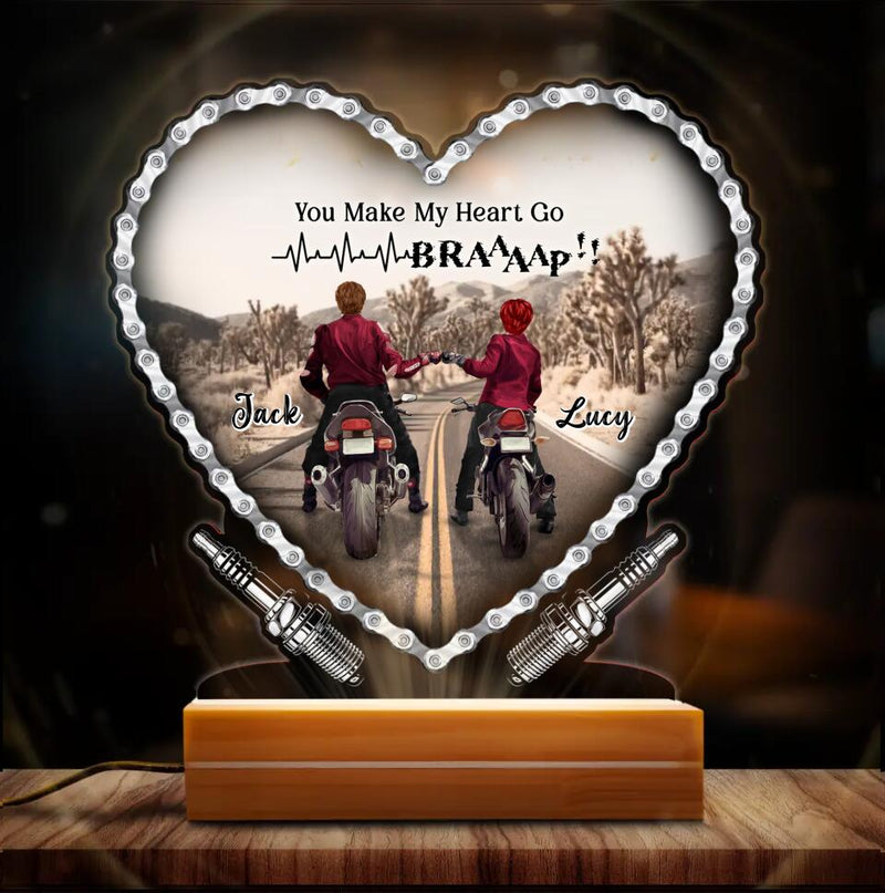 Personalized Motorcycle Couple Acrylic Night Light - Gift Idea For Couple/Motorbike Lovers - You Make My Heart Go Braaaap!!