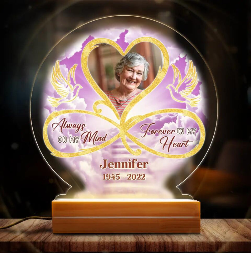 Personalized Memorial Photo Acrylic Night Light - Memorial Gift Idea For Mother's Day/Father's Day - Always On My Mind Forever In My Heart