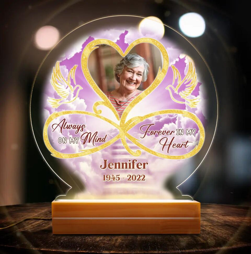 Personalized Memorial Photo Acrylic Night Light - Memorial Gift Idea For Mother's Day/Father's Day - Always On My Mind Forever In My Heart