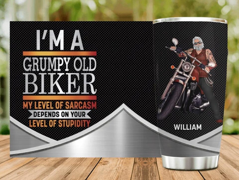 Personalized Old Biker Tumbler - Father's Day Gift Idea for Biker - I'm A Grumpy Old Biker