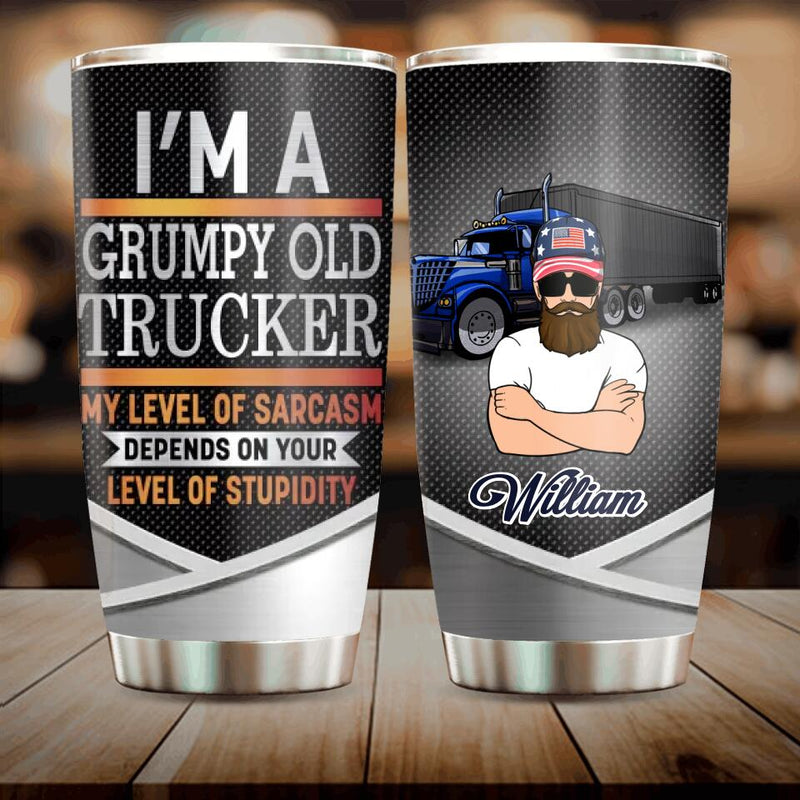 Personalized Old Trucker Tumbler - Father's Day Gift Idea for Trucker - I'm A Grumpy Old Trucker