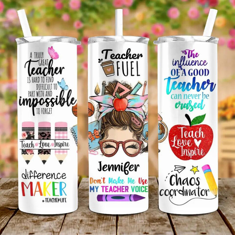 Personalized Teacher Skinny Tumbler 20oz - Best Gift Idea For Teacher/Birthday - The Influence Of A Good Teacher Can Never Be Erased