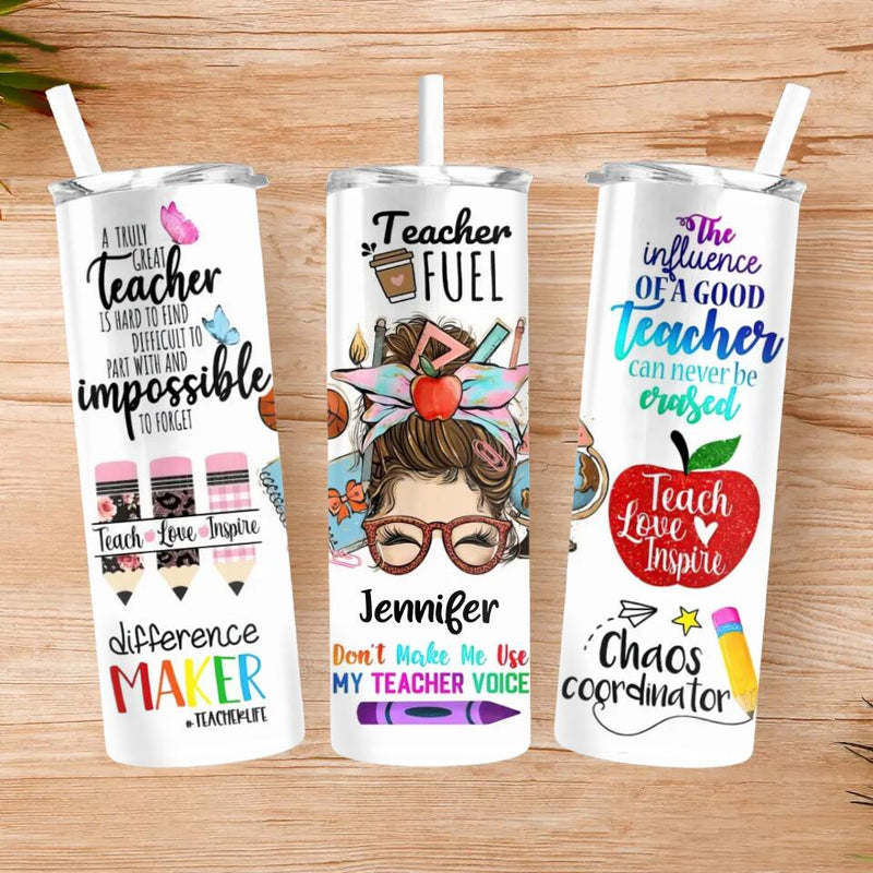 Personalized Teacher Skinny Tumbler 20oz - Best Gift Idea For Teacher/Birthday - The Influence Of A Good Teacher Can Never Be Erased