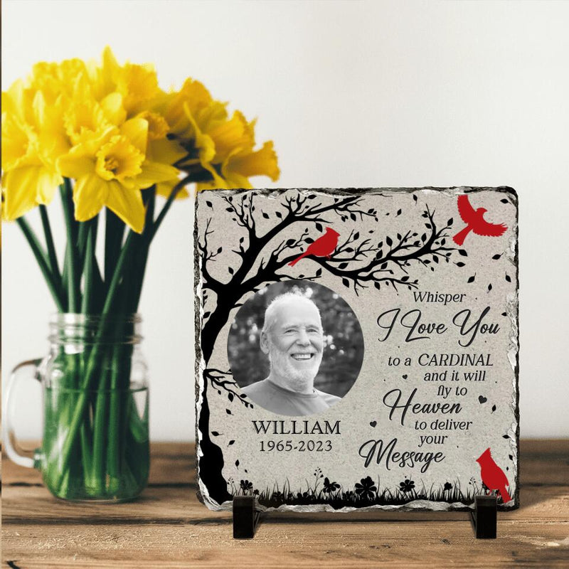 Personalized Memorial Photo Square Lithograph - Memorial Gift Idea For Mother's Day/Father's Day - Whisper I Love You To A Cardinal