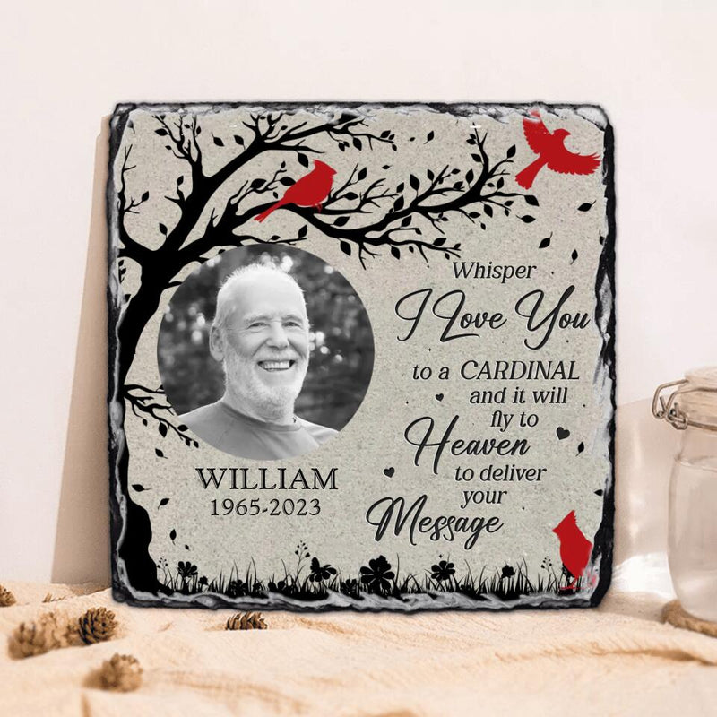 Personalized Memorial Photo Square Lithograph - Memorial Gift Idea For Mother's Day/Father's Day - Whisper I Love You To A Cardinal