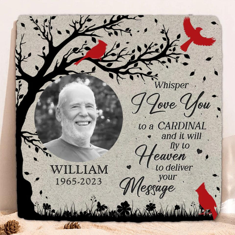 Personalized Memorial Photo Square Lithograph - Memorial Gift Idea For Mother's Day/Father's Day - Whisper I Love You To A Cardinal