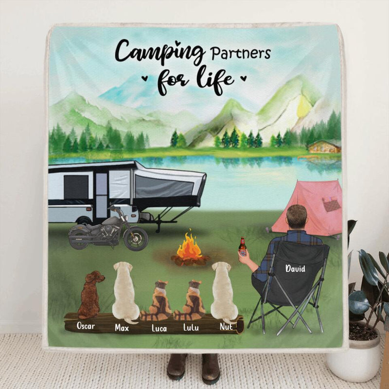 Personalized Camping Blanket , Single Man/Woman - Up to 5 Pets, Best Gift For Father's Day, Camping Lovers - Camping Partners For Life