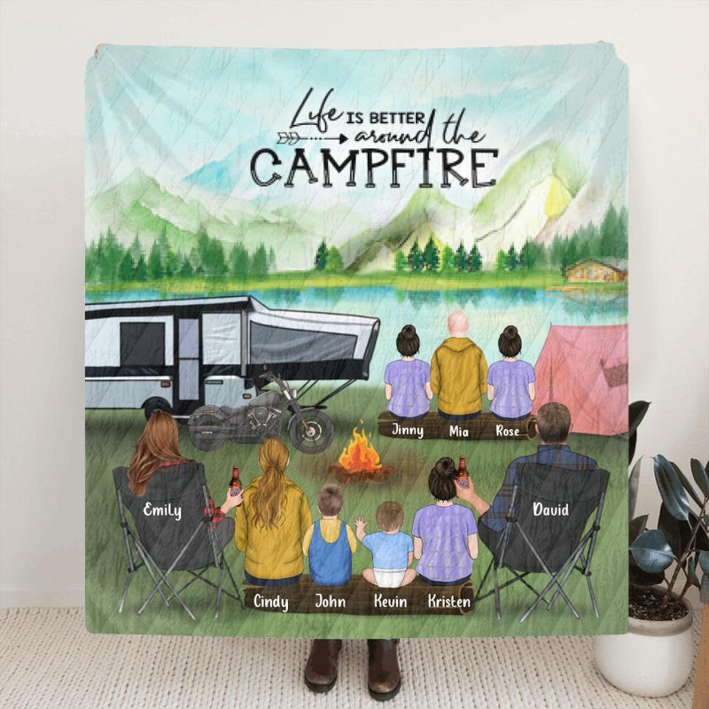 Personalized Camping Blanket - Gift For The Whole Family - Parents with 7 Children - Life Is Better Around The Campfire