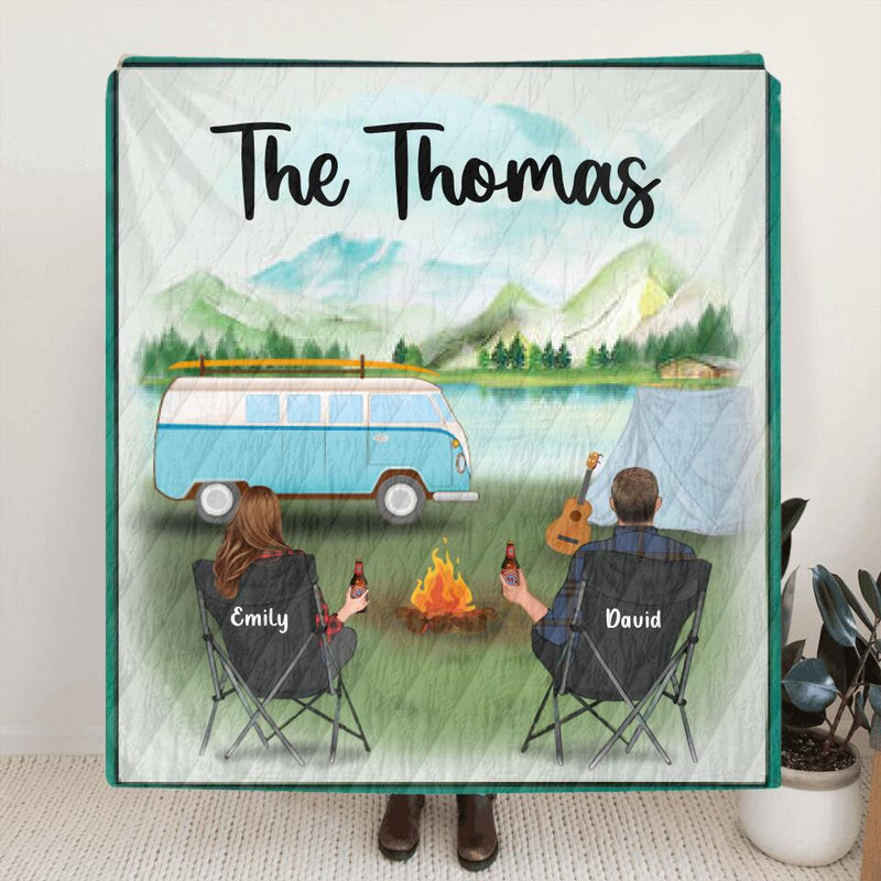 Personalized Camping Blanket - Gift For The Whole Family, Camping Lovers - Couple with up to 6 pets and Parents with up to 6 kids - Family's Name - Q3VZTZ