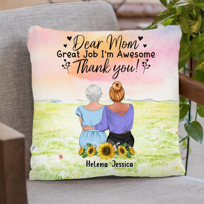 Personalized Mom & Daughter Quilt/Fleece Throw Blanket/Pillow Cover - Mother's Day Gift Idea From Daughter - Dear Mom Great Job I'm Awesome