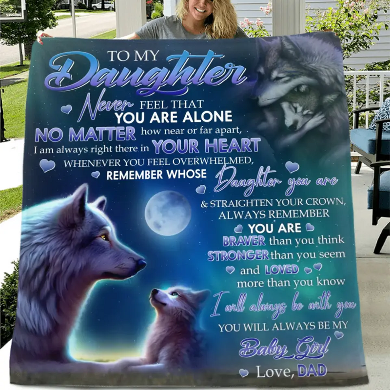Personalized To My Daughter/Son Wolf Art Quilt/Fleece Throw Blanket - Gift Idea From Dad/Mom - I Will Always Be With You