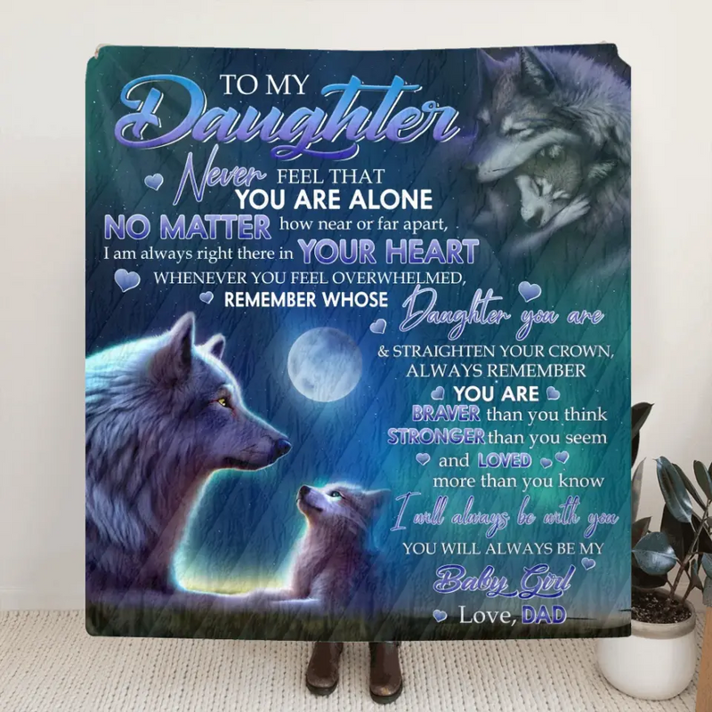 Personalized To My Daughter/Son Wolf Art Quilt/Fleece Throw Blanket - Gift Idea From Dad/Mom - I Will Always Be With You