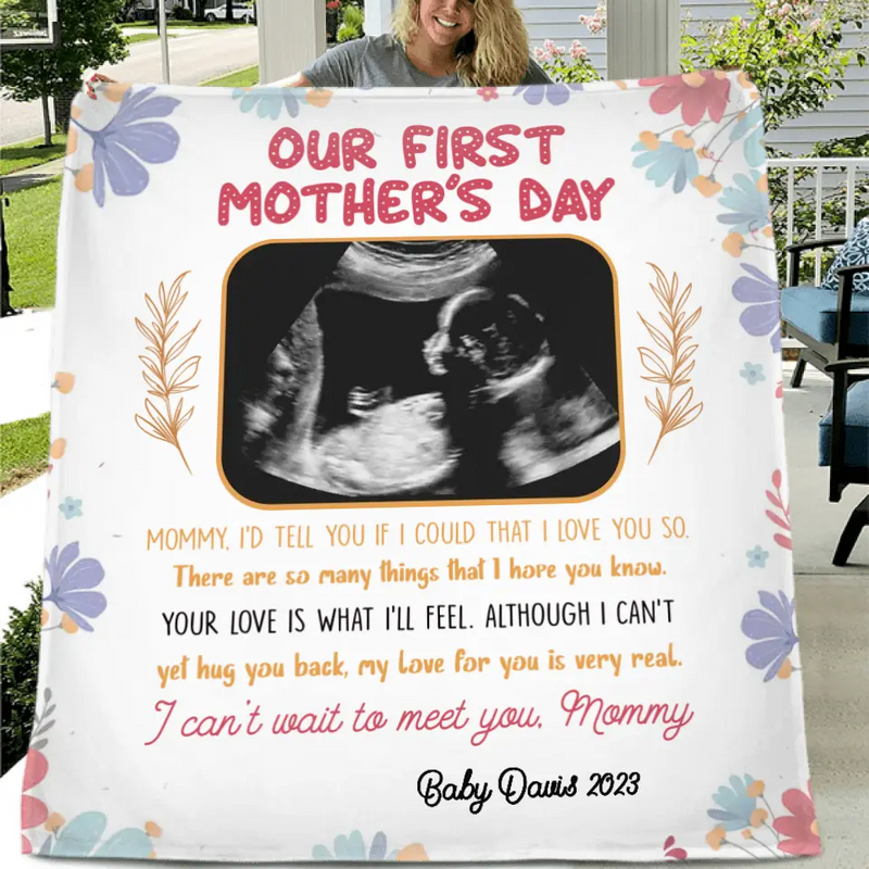 Personalized Mother's Day Fleece Throw Blanket/Quilt - Upload Photo - I Can't Wait To Meet You, Mommy