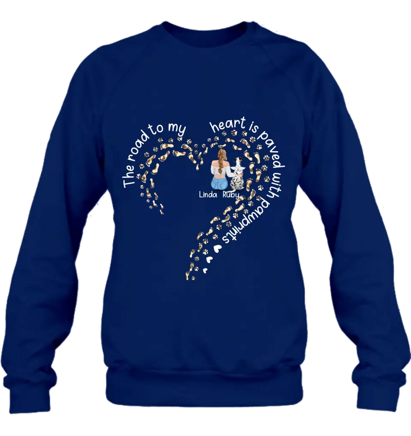 Personalized Memorial Dog With Man/Woman Shirt/Hoodie/Long sleeve/Sweatshirt - Gift Idea For Dog Lovers/Dog Owners - The Road To My Heart Is Paved With Pawprints